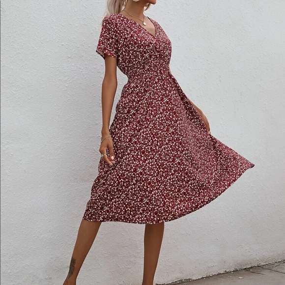 Boho floral print wrap A line dress - Picture 4 of 7
